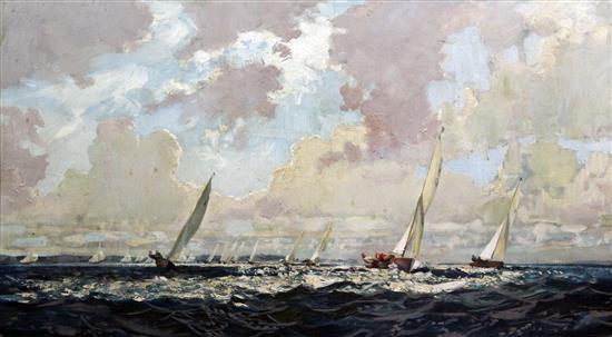 § Keith Shackleton (1923-2015) Yacht racing off the coast 20 x 34in.